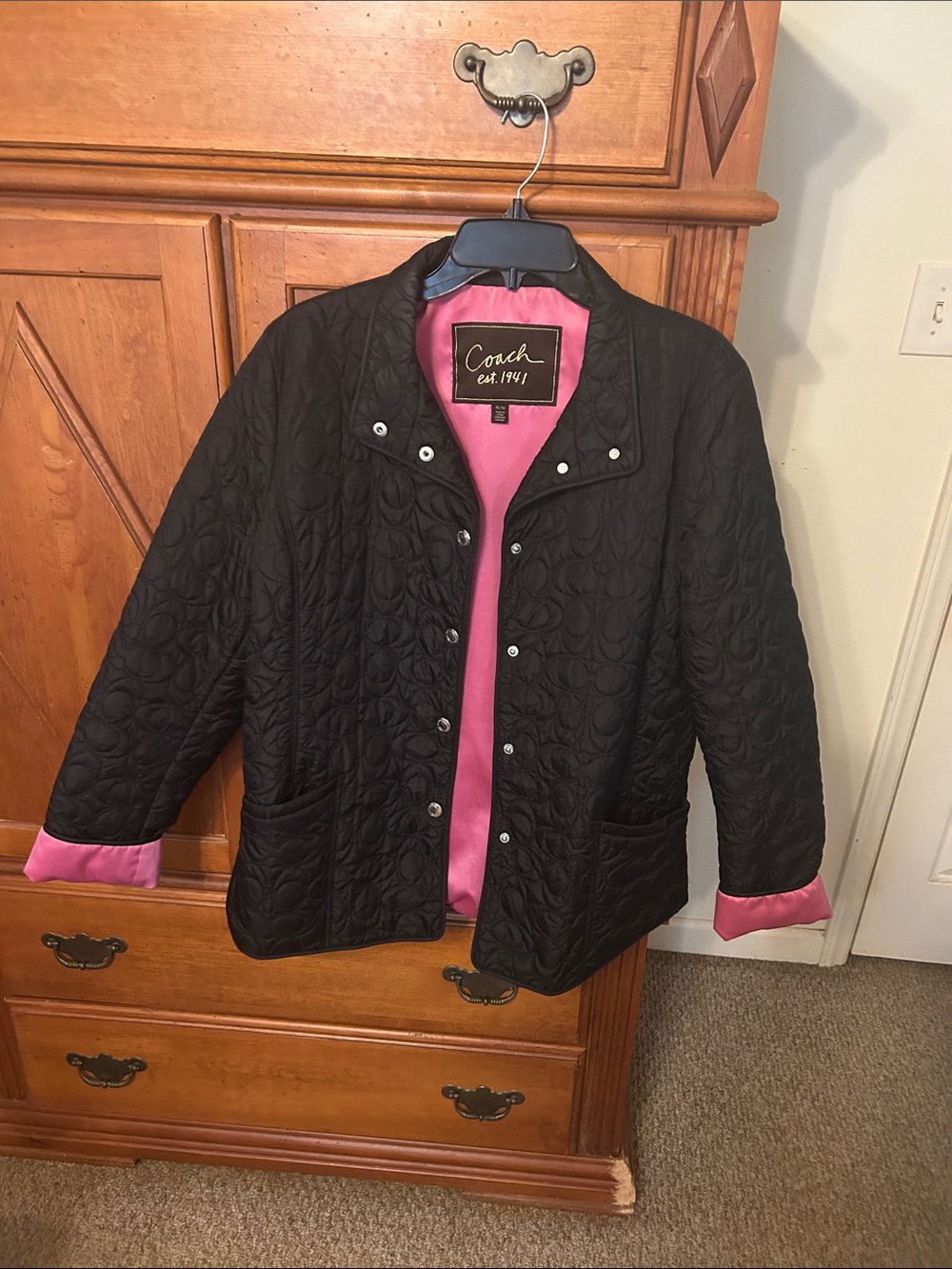 Coach Black Quilted Jacket with Pink Lining